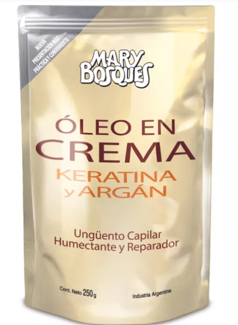 Oleo Keratina y Argan EN CREMA-ungüento capilar-doypack x 250 g.-