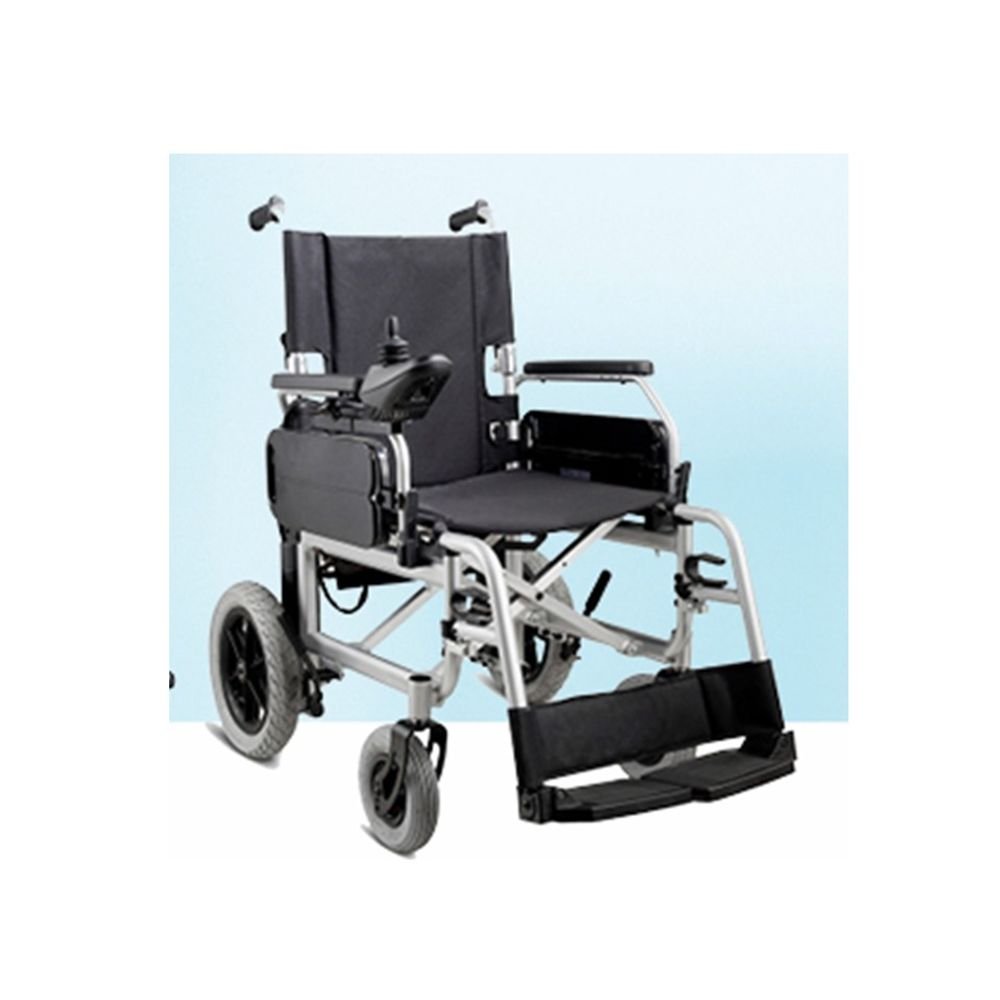 Silla a batería con 2 baterías incorporadas al apoyabrazos, totalmente plegable.