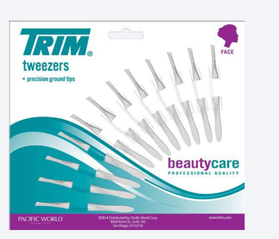 Pinza de depilar oblicua niquelada exhibidor x 12 un. TRIM