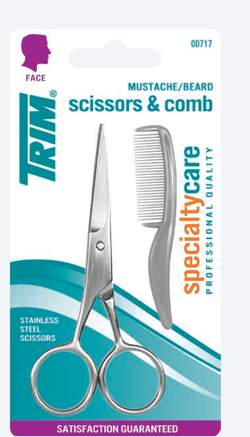 Tijera para barba y bigote con peine compacto