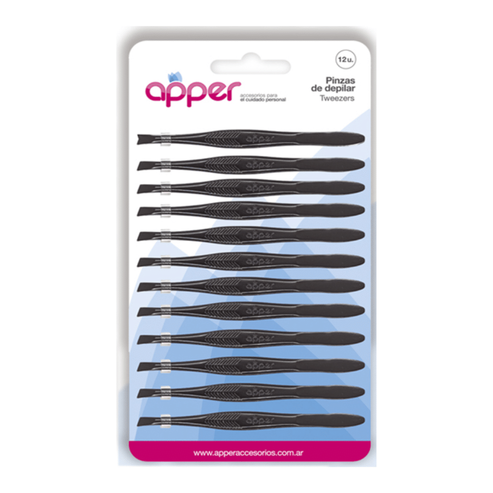 Pinza de depilar Negra Apper exhibidor x 12 un.