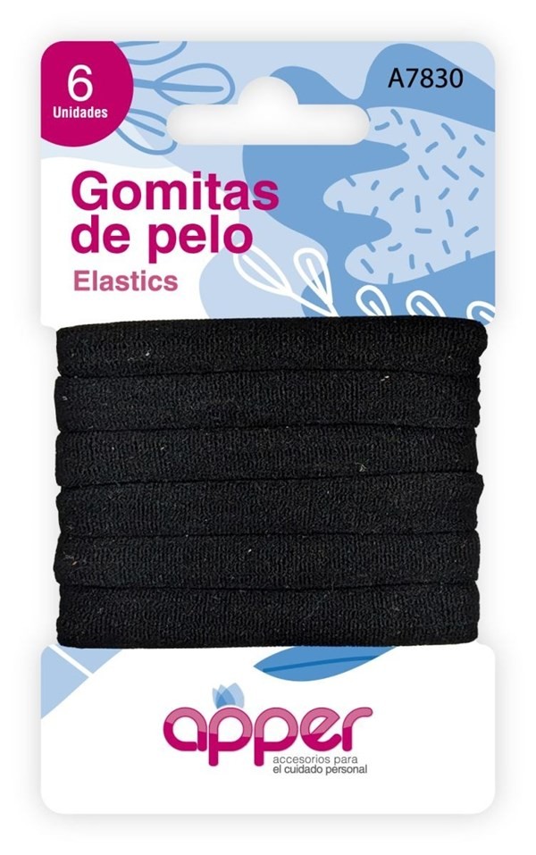 Gomitas de pelo x 6 un. negras 8mm