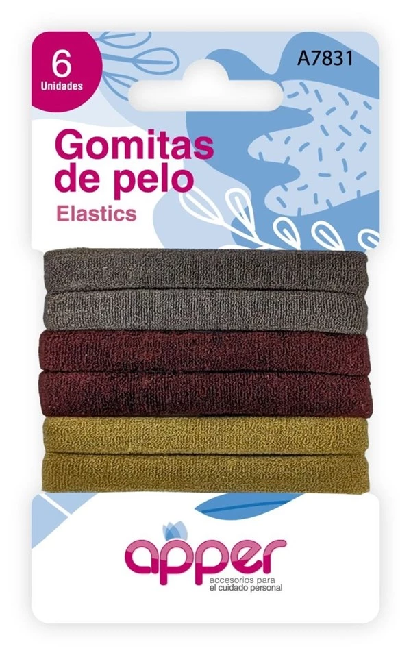 Gomitas de pelo x 6 un. colores varios 8mm