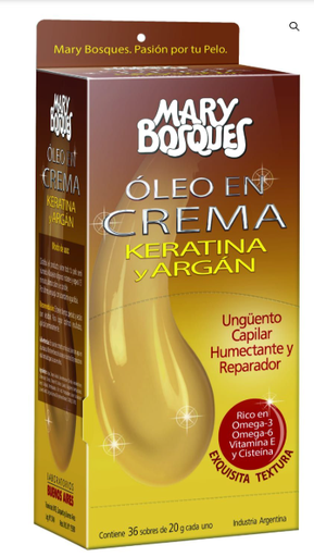 [BR15028] M.BOSQUES Oleo Keratina y Argan EN CREMA-ungüento capilar-sobre x 20 g.-caja x 36 u.-