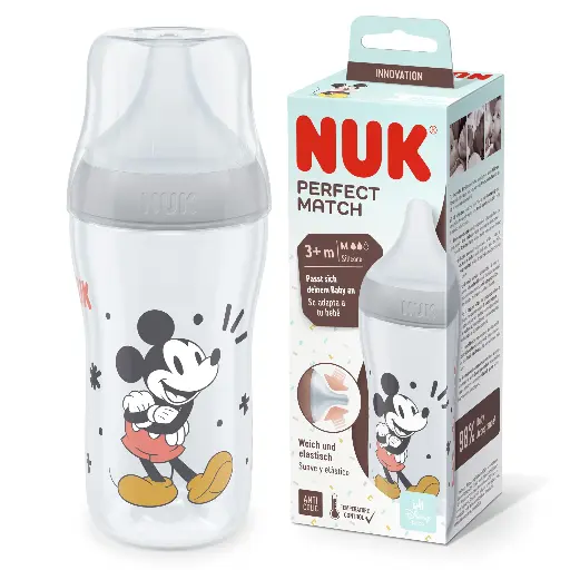 [DF.NUK 10742040] Mamadera Perfect Match 260 ml Cont de Temp MICKEY MOUSE Gris