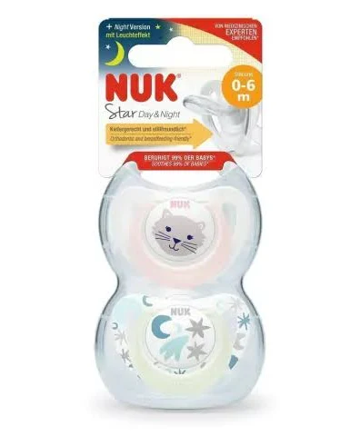 [DF.NUK 10730169] Set de 2 Chup. Star Día & Noche 0-6 meses Gato Rosa