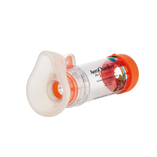 [DF.SIL ACH07] Aerocámara AEROCHAMBER - Cámara de retención antiestática con válvula (VHC) con mascarilla pequeña (NARANJA)