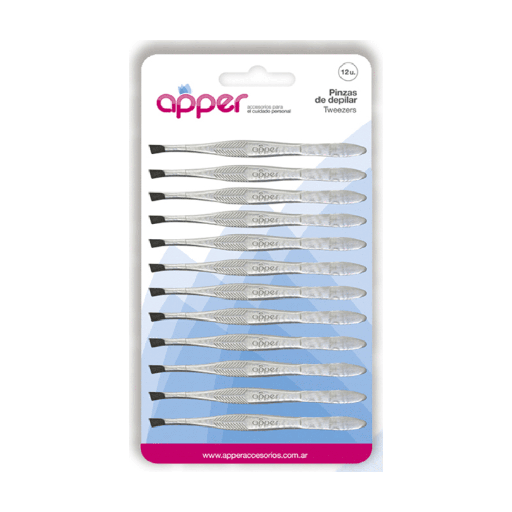 [DF.TA  A406] Pinza de depilar niquelada Apper exhibidor x 12 un.