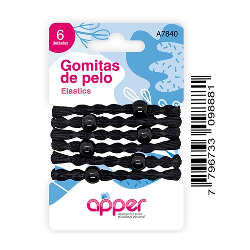[DF.TA  A7840] Gomitas de pelo x 6 un. negra reforzada 8mm